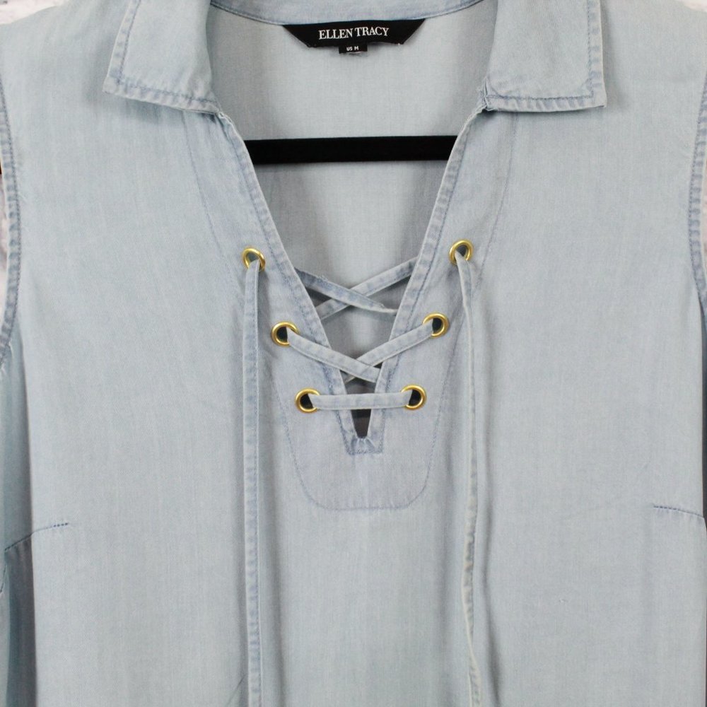 ELLEN TRACY Blue Lace-up Loose Fit Tank Top Size M - Picture 5 of 9